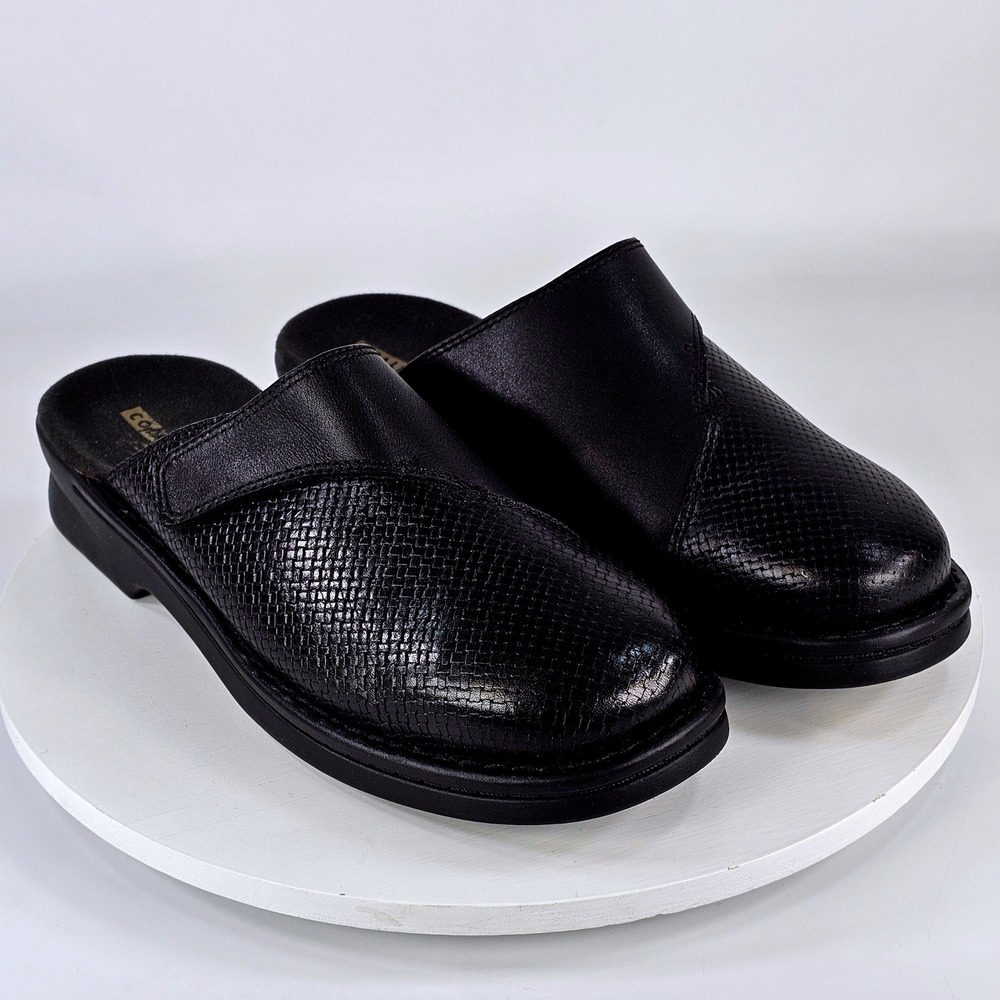 Clarks Collection Tanya Black Leather Woven Mules Clogs Womens 8.5 W
